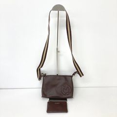 美品 mila schon/ミラショーン ショルダーバッグ 2点セット ポーチ付き ダークブラウン/茶色 ロゴ刺繍 レディース[OI04518]