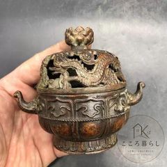 동제 드래곤 향로 뚜껑 부착 향도구 장식품 공예품 미술품 입상
