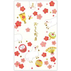 【メール便】ぽち袋年賀ポチ袋 3枚入り 箔 梅小物囲みひつじ