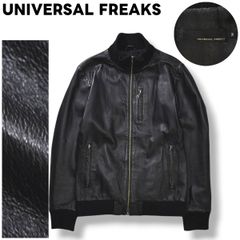 【本革】 ユニバーサルフリークス UNIVERSAL FREAKS 豚革 レザー ジャケット ブルゾン ジャンパー ジップアップ 革ジャン 総裏地 M ブラック シティルック メンズ