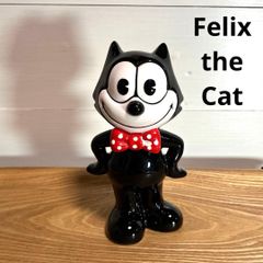 当時物公式シール付】フィリックスキャット 陶器製 貯金箱 白リボン