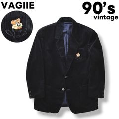 【ドイツ製生地】 90sヴィンテージ バジエ VAGIIE 太畝 コーデュロイ アニマル刺繍 テーラードジャケット 48 ネイビー メンズ