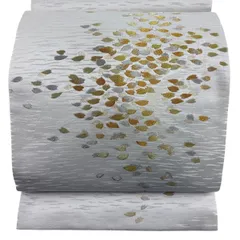 【美品】 袋帯 名品 桜の花びら 金銀糸 箔 灰色 お太鼓柄 正絹 【中古】