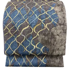【美品】 袋帯 名品 幾何学 青 全通 正絹 【中古】