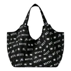 Betty Boop ベティちゃん トートバッグ ブラック 総柄 大容量 ベティブープ ショルダーバッグ 肩掛けバッグ 手提げバッグ エコバッグ 買い物バッグ 可愛い アメコミ キャラクター 레트로 ギフト プレゼント 海外製品