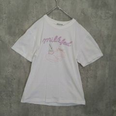 MILKFED. ミルクフェド トップス カットソー Tシャツ ONE ホワイト系 春夏 半袖 ロゴ プリント 猫 ネコ キャット イラスト コットン 綿100% レディース ラ・ヴェリタ古着 260827-1030