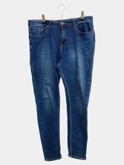 ANTIQUA アンティカ デニムパンツ XL ブルー フルレングス 無地 スキニー・タイト テーパード レギュラー ヴィンテージ レディース