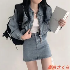 カジュアル セットアップ レディース 長袖 デニムジャケット ハイウエスト スリム ショートスカート 2点セット M