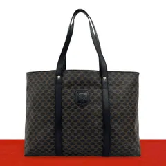 極 美品 CELINE セリーヌ ヴィンテージ マカダム ブラゾン 柄 トリオンフ レザー 本革 トートバッグ セミ ショルダーバッグ ブラック 44683