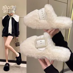 ファーサンダル レディースサンダル サンダル ファースリッパ ヒール4cm ルームシューズ スリッパ 暖かい シンプル 歩きやすい 疲れない おしゃれ  秋冬サンダル 大人 可愛い もこもこ ふわふわ 冬用  fuling44