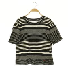 レリアン Leilian ボーダーニットカットソー 半袖 コットン 11 ブラック MY ■OS ■MA