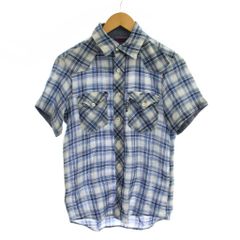 ブルーブルー BLUE BLUE シャツ 1 青 チェック柄 半袖 胸ポケット /JP