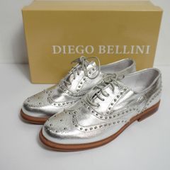 新品 DIEGO BELLINI ディエゴベリーニ スタッズ レースアップ シューズ 靴 シルバー メタリック イタリア製 サイズ 38 D4056 5446Q2