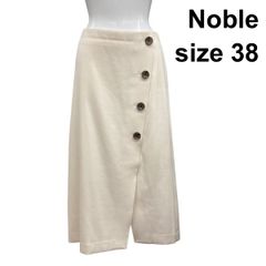 ◆ ノーブル Noble ラップ風スカート ミモレ丈 サイドファスナー 裏地付 アイボリー ウール混 38 M 9号 レディース Z6C667