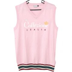 【超美品】カッパ ニットベスト ピンク Vネック ロゴ刺しゅう カシミヤ混 メンズ O ゴルフウェア Kappa