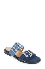 ガニー レディース シューズ ヒール サンダル ミニ デニム Ganni Feminine Buckle Strap Denim Slide Sandal Mid Blue Vintage ブルー