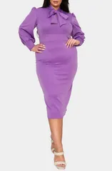 リブド レディース トップス ワンピース プラスサイズ L I V D Anastasia Tie Neck Long Sleeve Dress Plus LILAC ライラック
