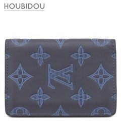 루이비토 n LOUIS VUITTON 카드 케이스 주최자 드 포쉬 가죽 모노그램 그림자 가죽 네이비 블루 카드 넣어 명함 넣어 M80421 RFID [중고]