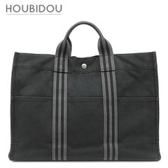 헤르메스 HERMES 토트 백 푸르트 MM 캔버스 블랙×그레이 실버 쇠장식 블랙 그레이 A4 핸드백 토트 [중고]