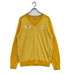 中古 メンズ アンパスィ and per se セーター LL 黄色系 イエロー Vネックニット ボーダー