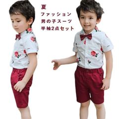 子供スーツ 男の子スーツ 3点セット シャツ 花柄 半袖 こどもスーツ 未使用 棉 パンツ 男の子 キッズ こども 子供　子ども スーツ 週末限定 卒業式 入学式 発表会 90 100 110 120 130 140 cm キッズ ジュニxkxiaoz383