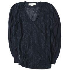 Stella McCartney ステラマッカートニー イタリア製 コットンシルク フラワーレース Vネックニット UP56 2013 04126 40 NAVY セーター トップス g10300