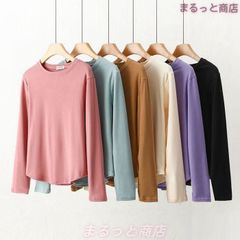 Tシャツ レディース インナーシャツ 長袖 微起毛 クルーネック インナー カットソー 厚手 暖か 防寒 トップス スリム 無地 秋 冬 通勤 通学 シンプル カジュアル ファッション ph917