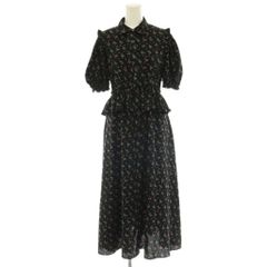 ジーユー GU ×ロク rokh 25SS シャツワンピース 5分袖 フラワー ロング S 黒 ブラック /HS ■OS