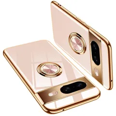 【新品】 Cexitesuo For Pixel 8 ケース リング付き スタンド機能 Pixel8 カバー 軽量 薄い ピクセル 8 ケース 耐衝撃 スマホケース 擦り傷防止 落下防止 車載ホルダー対応 ストラップホール付き（ピンク）