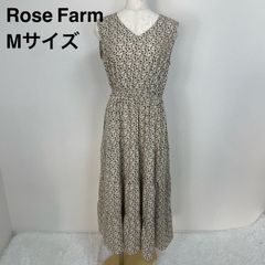美品 Rose Farm ローズファーム 小花柄 ノースリーブ ティアード ロングワンピース マキシ丈 Mサイズ レディース ウエストゴム 総柄 ベージュ ブラウン系 フェミニン カジュアル 夏物 しまむら リゾート