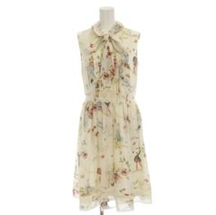 ロイスクレヨン Lois CRAYON ワンピース M ベージュ マルチカラー 総柄 ノースリーブ ボウタイ ひざ丈 /BB ■OS ▲H