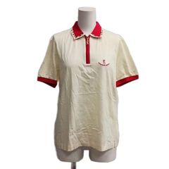 ロベルタディカメリーノ Roberta di Camerino カットソー 半袖 ハーフジップ レギュラーカラー ロゴ 95 アイボリー 赤 レッド /BB ■MA