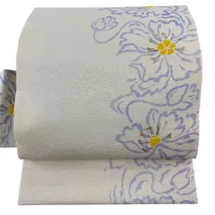 【美品】 名古屋帯 逸品 花 金彩 白 正絹 【中古】