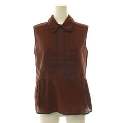 マルニ MARNI 丸襟ノースリーブブラウス シャツ バックボタン パイピング 38 茶 ブラウン 黒 ブラック CX ■OS