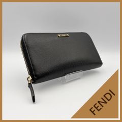 FENDI 長財布 ブラック レザー ロゴプレート　サファイアーノ FENDI（フェンディ）長財布 ラウンドファスナー サフィアーノ調 型押し