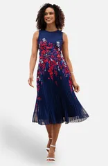 ユミキム レディース トップス ワンピース プリーツ プリント ミディ Yumi Printed Pleated Midi Dress Navy ネイビー