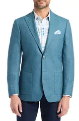 ロバートグラハム メンズ アウター ジャケット・ブルゾン ウール コート リネン Robert Graham Fawler Tailored Fiteal Blue Linen Wool Herrin
