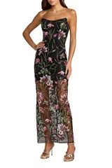 マックダガル レディース トップス ワンピース フラワー柄 ストラップレス 刺繍 フラワー Mac Duggal Strapless Floral Embroide red Column Dress