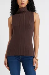 オープンエディット レディース アウター パーカー・スウェット スタンドネック セーター ノースリーブ Open Edit Sleeveless Funnel Neck Sweater BROWN S