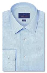 デイビッドドナヒュー メンズ トップス シャツ プリント コットン Davidonahue Trim Fit Neat Print Cotton Dresshirt SKY