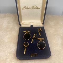 Brook Brooks Brothers 14KT, G, F Black Stone Cufflinks for Men - Business, Gentleman, Formal Wear, Party, Wedding