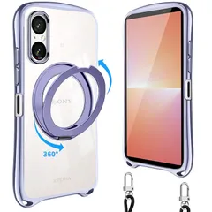 【新品】 Loodoomo Xperia 5 V 用の ケース ショルダー リング付き クリア SO-53D SOG12 肩掛け(ライトパープル)