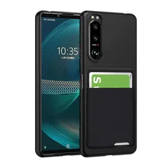 【新品】 Xperia 5 iii ケース 背面収納 耐衝撃 カード収納 薄型 軽量 TPU カバー ストラップホール付き 黄変防止 指紋防止 エクスペリア 5 iii スマホケース（ブラック）