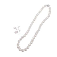 新品同様 no brand ノーブランド フェイクパール ネックレス イヤリング セット アクセサリー ジュエリー ホワイト シルバー レディース 古着 中古 USED