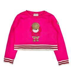 美品★MONCLER★モンクレール【SWEATSHIRT】ガールズ ブランドアイコンワッペン付き キャラクターパッチデザイン クルーネック クロップド スウェット 2023年モデル (8A/130㎝) チルドレン カジュアル 秋冬服 子供服 トレーナー