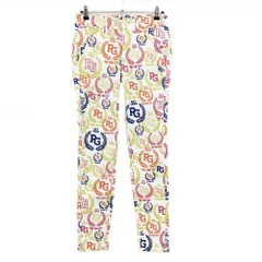 【超美品】パーリーゲイツ パンツ 白×ライトグリーン×ピンク 総柄 ストレッチ レディース 1(M) ゴルフウェア PEARLY GATES