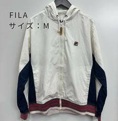 FILA フィラ フード付き ウインドブレーカー ブルゾン ホワイト ネイビー ボルドー M 레트로 スポーツ 古着 メンズ ユニセックス レディース