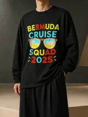 BERMUDA CRUISE SQUAD 2025 サングラスにヤシの木プリント長袖 T シャツ ユニセックス オーバーサイズ