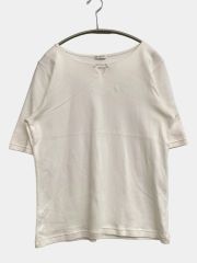 GLACIER グラシア Tシャツ/カットソー M ホワイト 無地 ミドル丈 半袖 ボートネック レディース