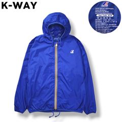 【防水】 ケーウェイ K-WAY ナイロン レイン ジャケット ジップ パーカー ジャンパー ロゴ プリント M ブルー アウトドア ウェア タウンユース レジャー アクティビティ メンズ